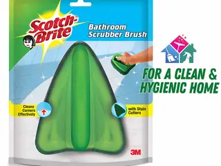Scotch Brite Bathroom Brush with abrasive scrubber for superior tile cleaning (Green)