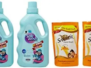 Wipro Safewash Liquid Detergent+ Free Santoor Hand Wash 180ml Pack of 2 Rs. 335, Amazon