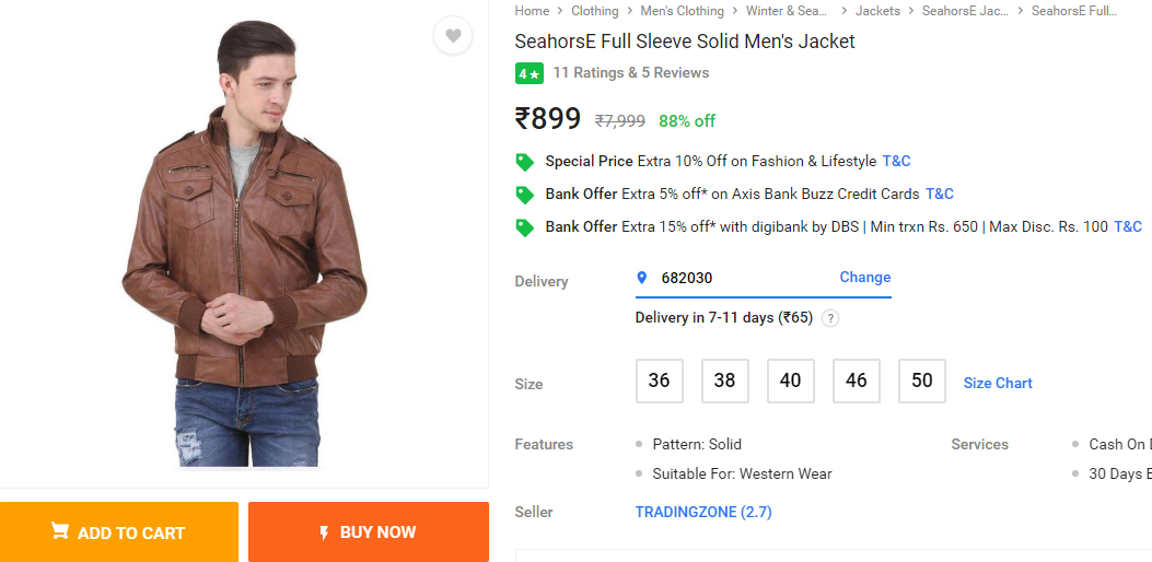 Flipkart Size Chart For Jackets